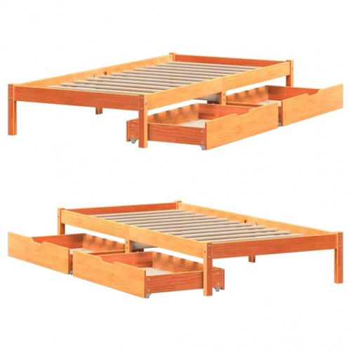 Sengeramme med 2 skuffer 90 x 200 cm i massivt fyrretræ - gyldenbrun