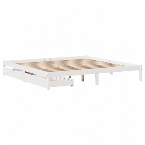 Sengeramme 200 x 200 cm med 2 skuffer - hvid