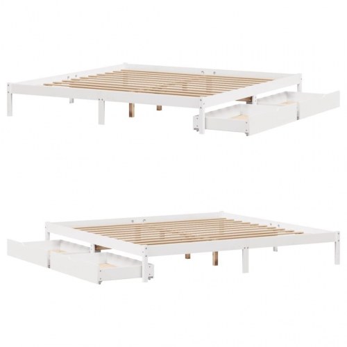 Sengeramme 200 x 200 cm med 2 skuffer - hvid