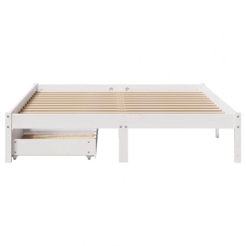 Sengeramme med 2 skuffer 150x200 cm i massivt fyrretræ - hvid