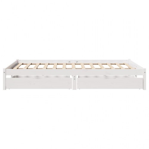 Sengeramme med 2 skuffer 150x200 cm i massivt fyrretræ - hvid