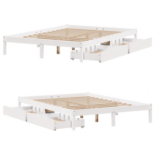 Sengeramme med 2 skuffer 150x200 cm i massivt fyrretræ - hvid