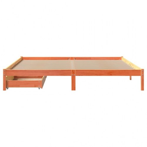 Sengeramme med 2 skuffer 200 x 200 cm massivt fyrretræ - gyldenbrun