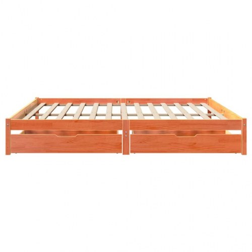 Sengeramme med 2 skuffer 200 x 200 cm massivt fyrretræ - gyldenbrun