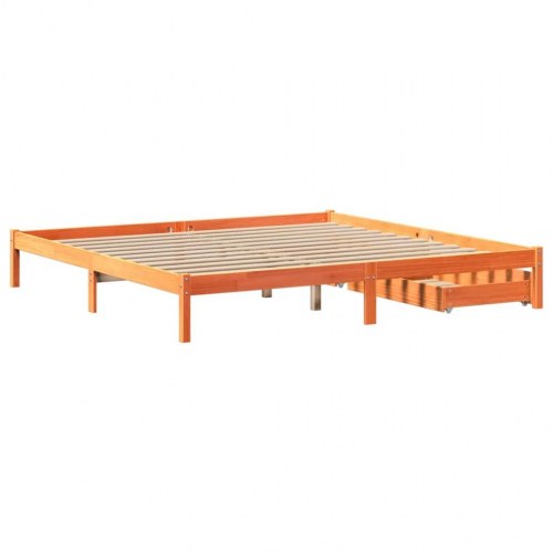 Sengeramme med 2 skuffer 200 x 200 cm massivt fyrretræ - gyldenbrun
