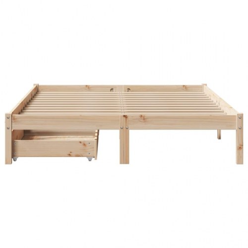 Sengeramme med skuffer 135x190 cm - massivt fyrretræ, hvid