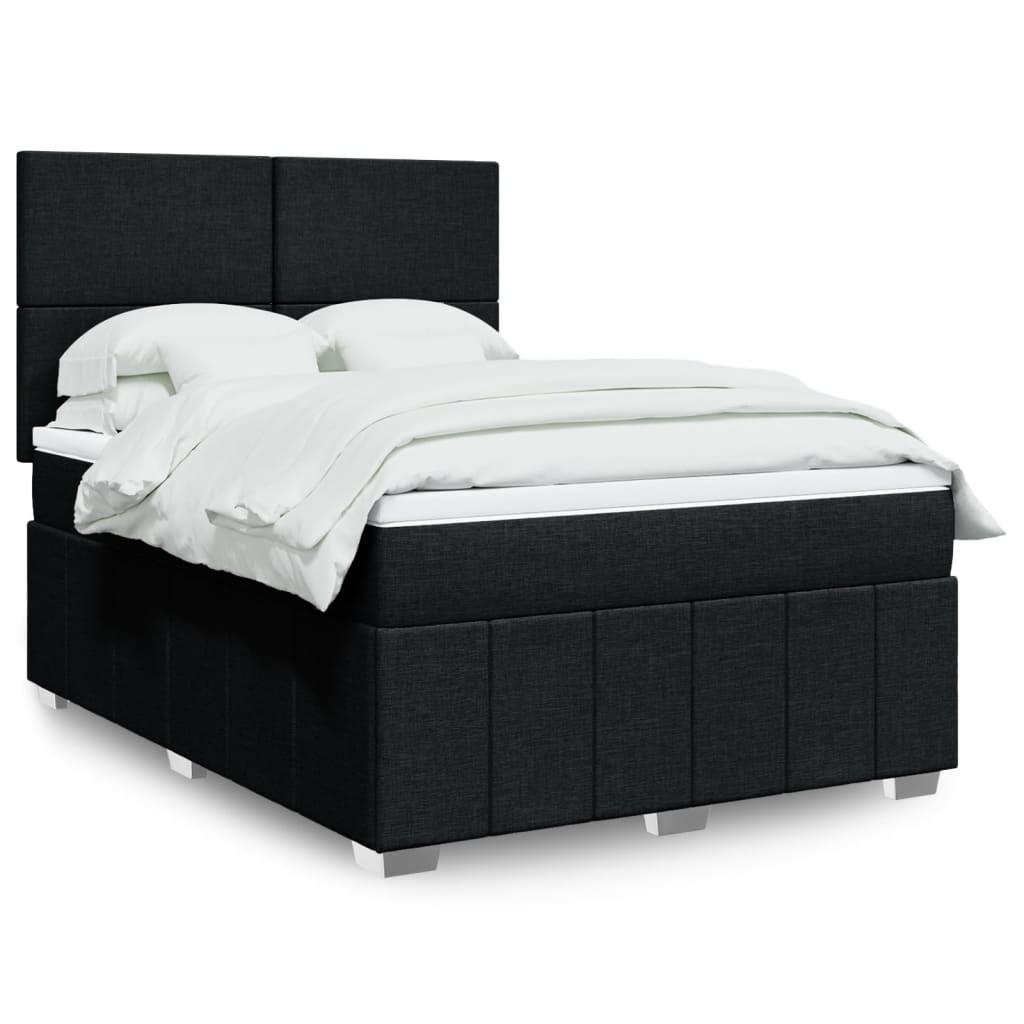 Kontinentalseng med madras og LED 140x190 cm - stof, sort