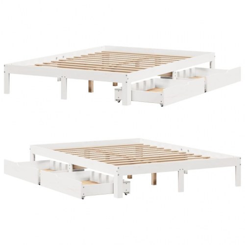 Sengeramme med 2 skuffer 140 x 200 cm i massivt fyrretræ - hvid