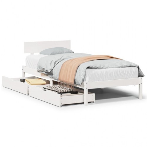 Sengeramme 90 x 200 cm med 2 skuffer og lamelbund - hvid