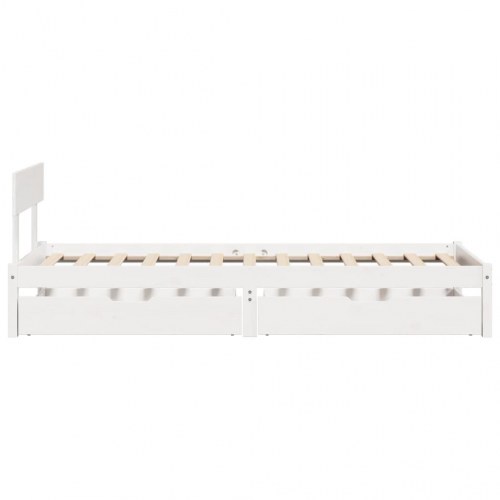 Sengeramme 90 x 200 cm med 2 skuffer og lamelbund - hvid