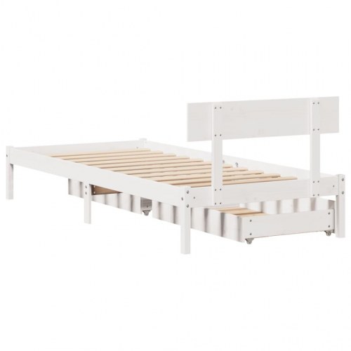 Sengeramme 90 x 200 cm med 2 skuffer og lamelbund - hvid