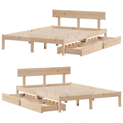 Sengeramme med skuffer 150x200 cm - massivt fyrretræ, lamelbund