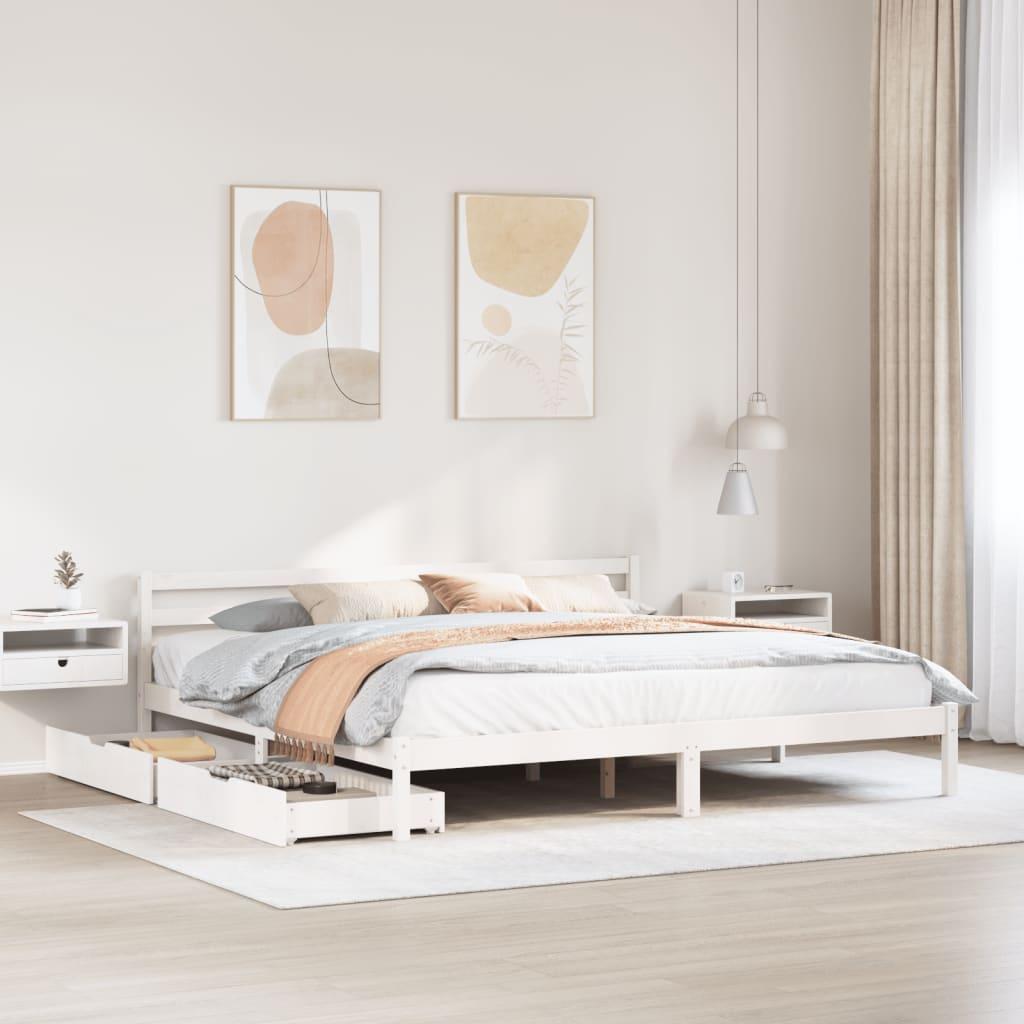 Sengeramme uden madras 200x200 cm massivt fyrretræ hvid