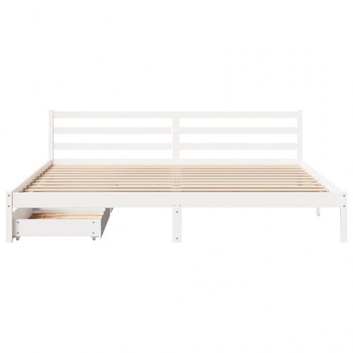 Sengeramme med 2 skuffer og lamelbund 200 x 200 cm - hvid