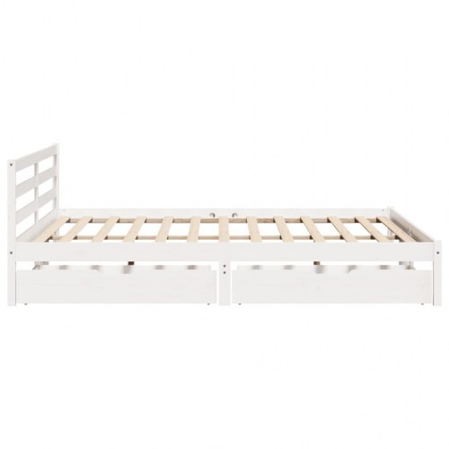 Sengeramme med 2 skuffer og lamelbund 200 x 200 cm - hvid
