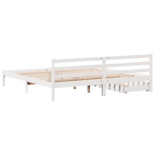 Sengeramme med 2 skuffer og lamelbund 200 x 200 cm - hvid