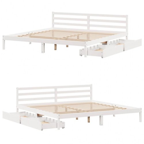 Sengeramme med 2 skuffer og lamelbund 200 x 200 cm - hvid