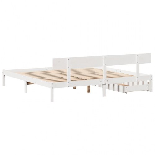 Sengeramme i massivt fyrretræ 180 x 200 cm med 2 skuffer - hvid