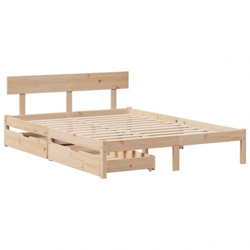 Sengeramme uden madras 120 x 190 cm i massivt fyrretræ med 2 skuffer