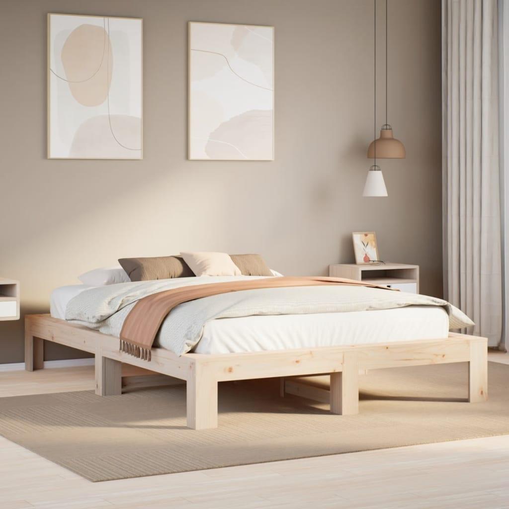 Sengeramme Uden Madras Massivt Fyrretræ - Naturfarvet / 140 x 190 cm