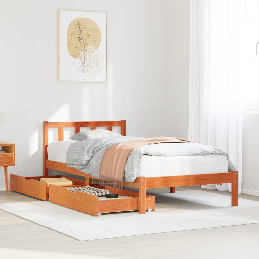 Sengeramme uden madras 100x200 cm massivt fyrretræ gyldenbrun