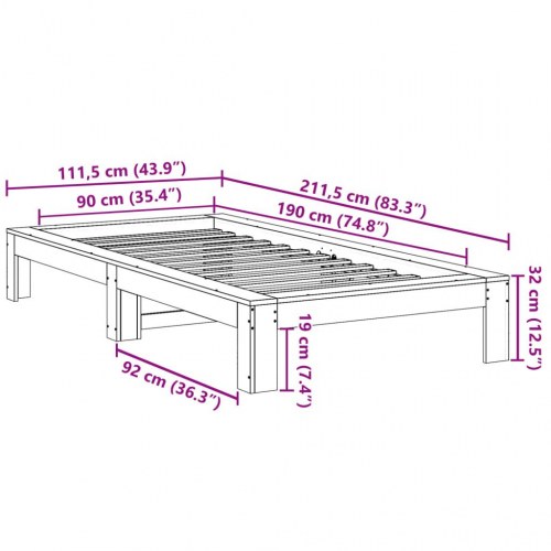 Sengeramme uden madras i massivt fyrretræ 90 x 190 cm - hvid