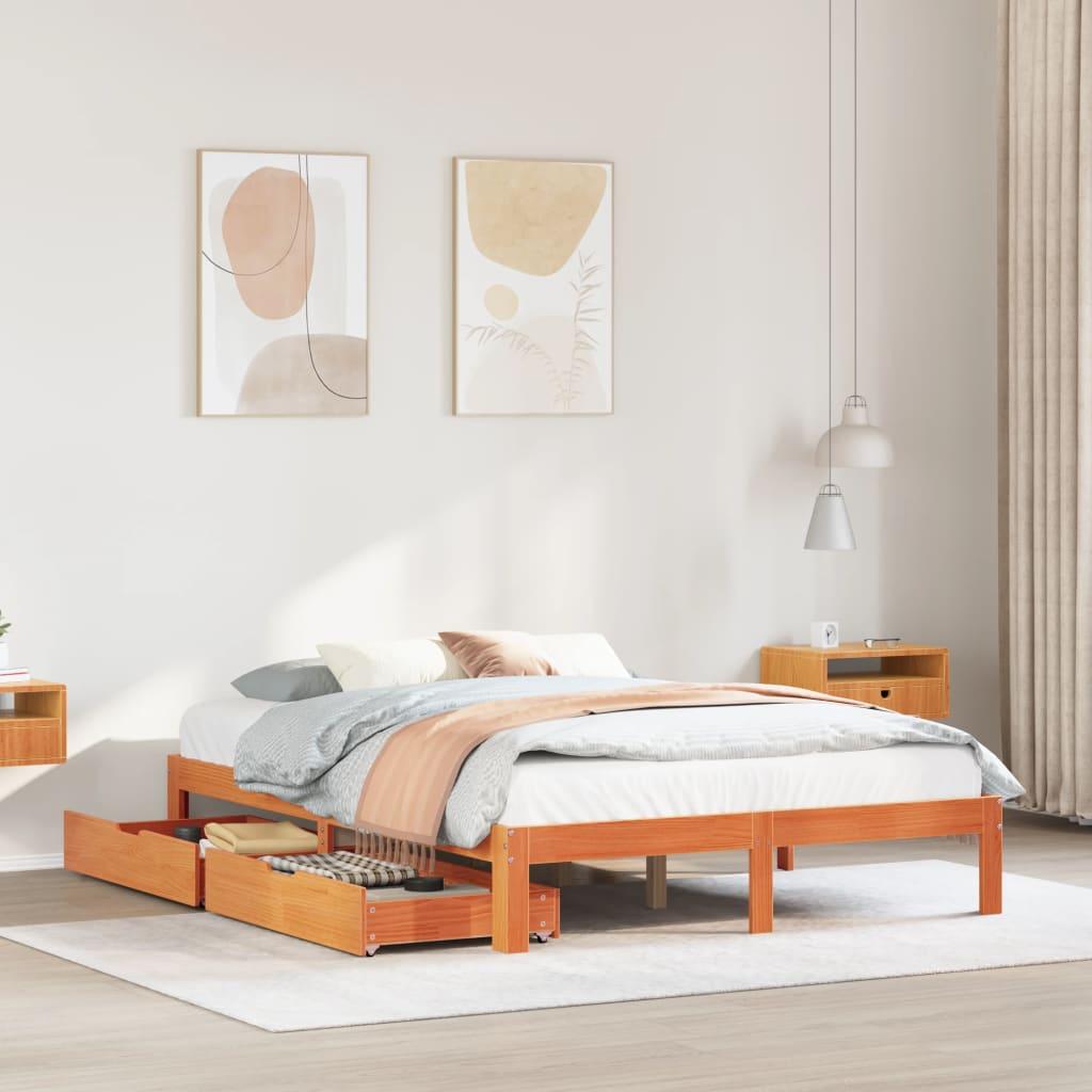 Sengeramme Med Skuffer 135x190 Cm Massivt Fyrretræ Brun