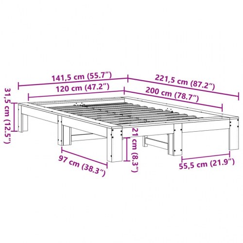 Sengeramme i massivt fyrretræ 120 x 200 cm - gyldenbrun
