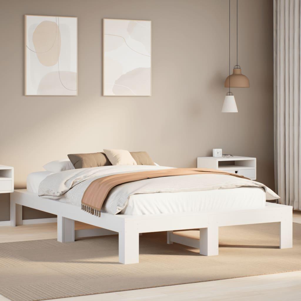 Sengeramme i massivt fyrretræ - 135x190 cm, hvid, med lamelbund