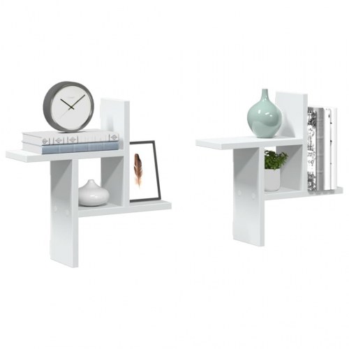 Væghylder 2 stk. - 38 × 12 × 38 cm i hvidt konstrueret træ