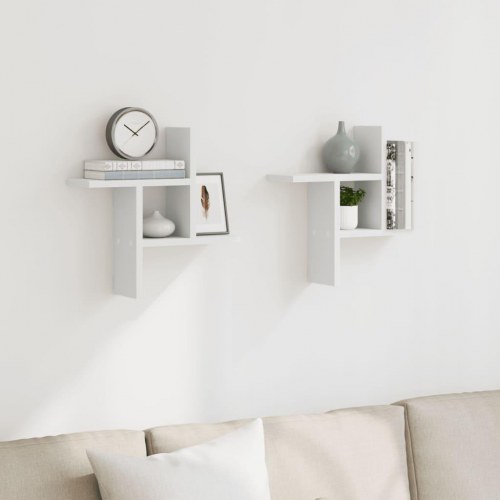 Væghylder 2 stk. - 38 × 12 × 38 cm i hvidt konstrueret træ
