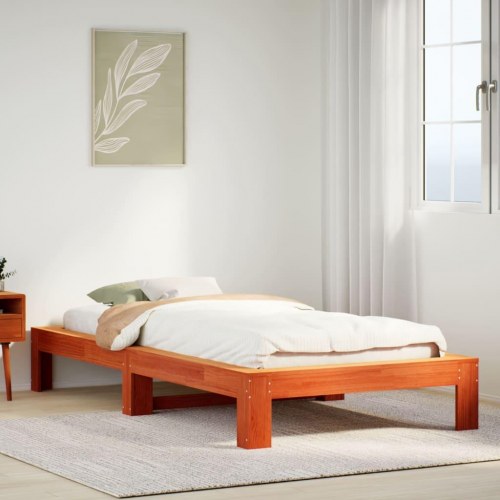 Sengeramme uden madras 100 x 200 cm i massivt fyrretræ - gyldenbrun