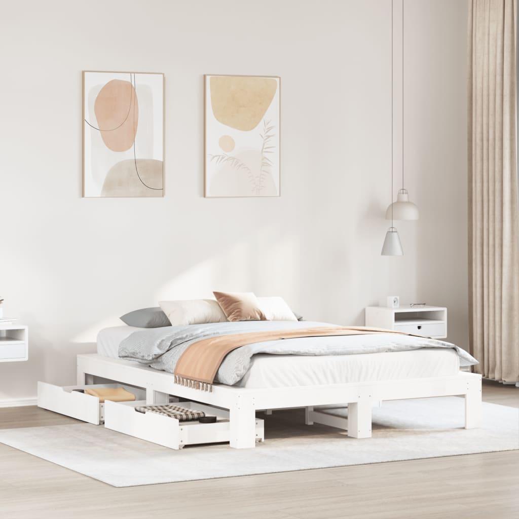 Sengeramme uden madras 140x200 cm massivt fyrretræ hvid