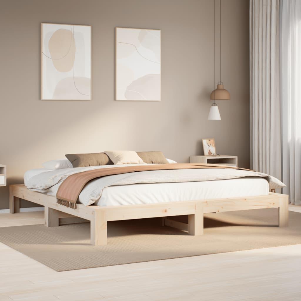 Sengeramme Uden Madras Massivt Fyrretræ - Naturfarvet / 200 x 200 cm