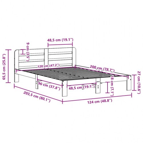 Sengeramme uden madras 120 x 200 cm i massivt fyrretræ - gyldenbrun