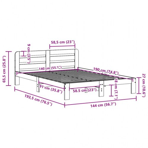 Sengeramme uden madras 140x190 cm massivt fyrretræ
