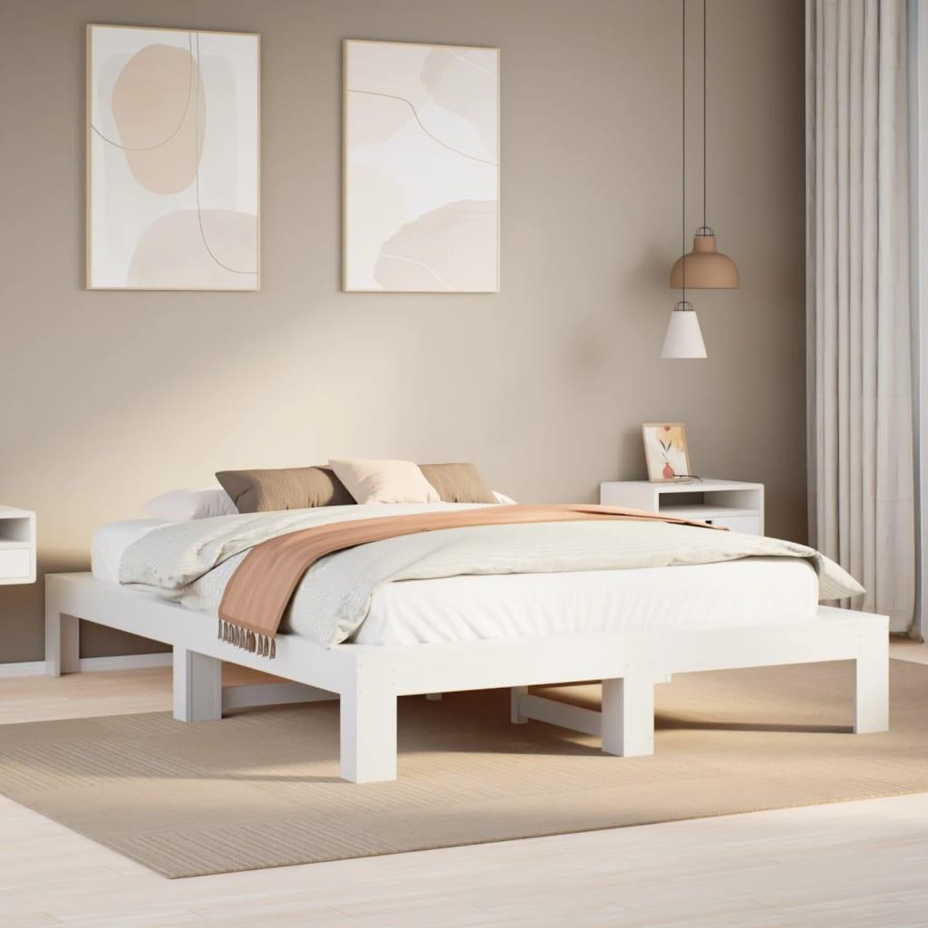 Sengeramme i massivt fyrretræ - 140x200 cm, hvid med lamelbund