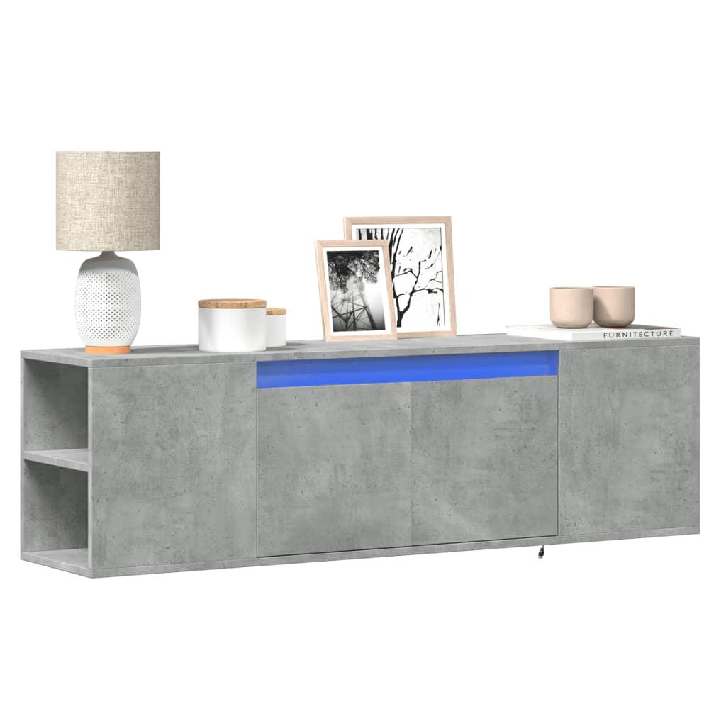 Væghængt tv-bord med LED-lys 135x31x39,5 cm betongrå