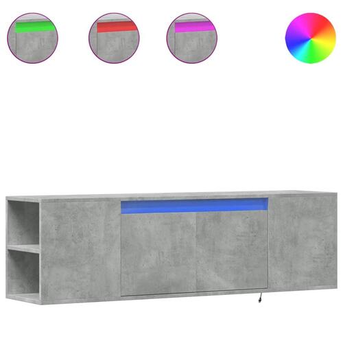 Væghængt tv-bord med LED-lys 135x31x39,5 cm betongrå