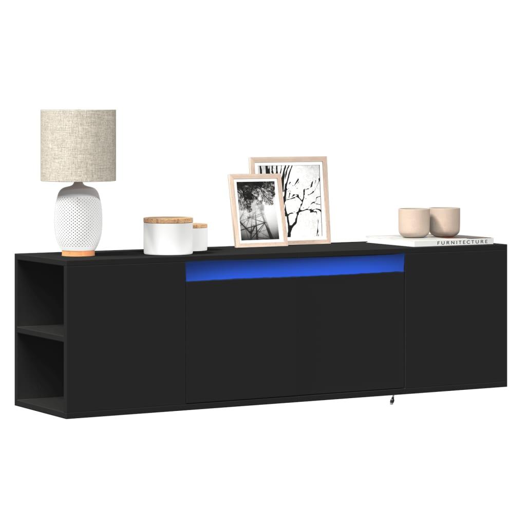 Væghængt tv-bord med LED-lys 135x31x39,5 cm sort