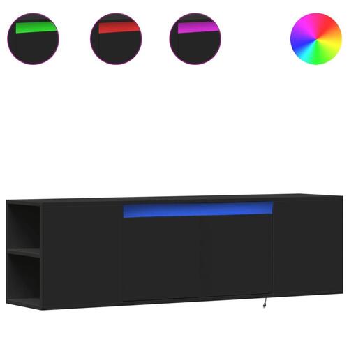 Væghængt tv-bord med LED-lys 135x31x39,5 cm sort