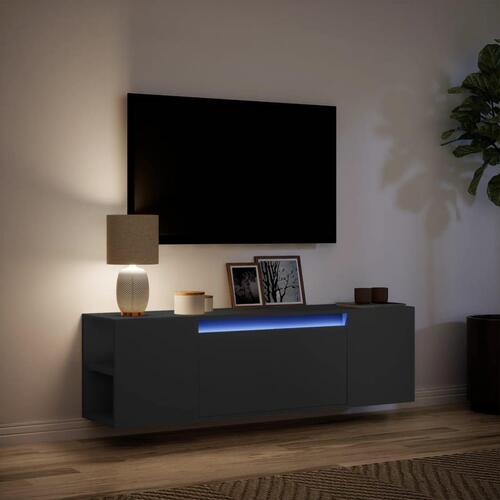 Væghængt tv-bord med LED-lys 135x31x39,5 cm sort