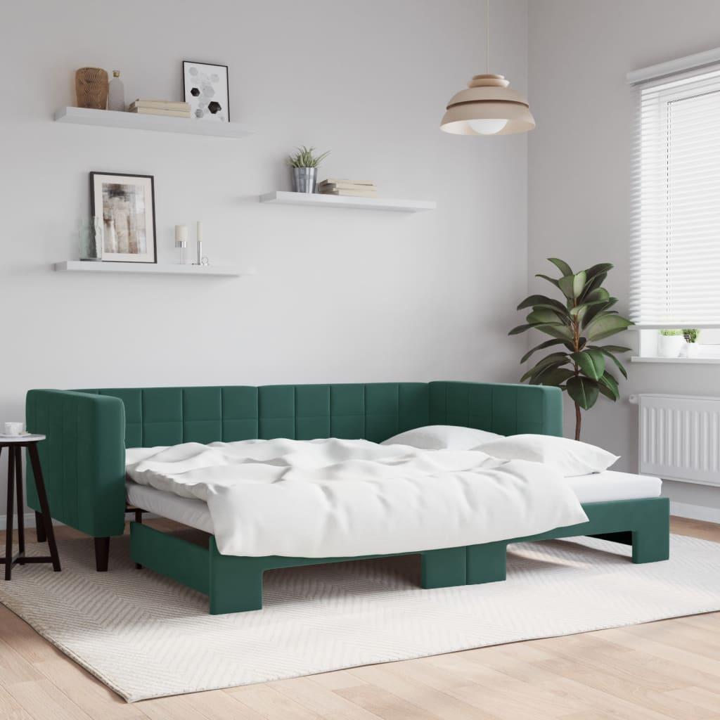 Daybed Velour Mørkegrøn - med udtræk / 90 x 200 cm
