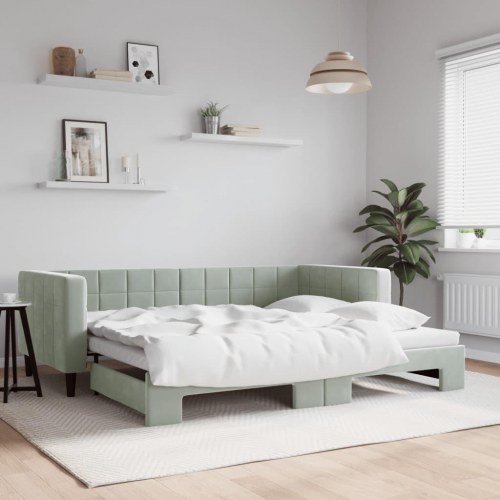 Dagseng med udtræk 90 x 200 cm velour - lysegrå