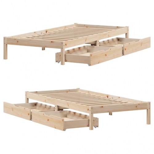 Sengeramme med skuffer 90x190 cm - massivt fyrretræ, lamelbund