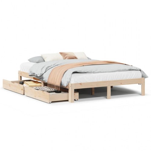 Sengeramme med skuffer 160×200 cm - massivt fyrretræ