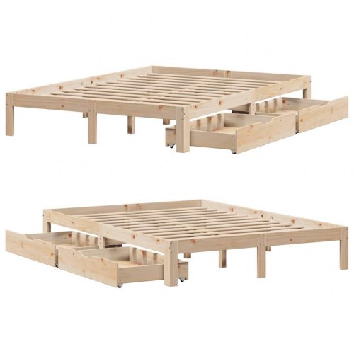 Sengeramme med skuffer 160×200 cm - massivt fyrretræ