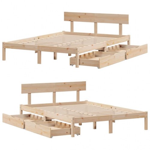 Sengeramme 120x200 cm i massivt fyrretræ med 2 skuffer