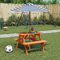 Picnicbord til 4 børn m. parasol massivt grantræ