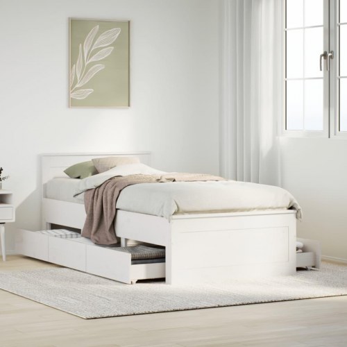 Sengeramme med sengegavl 75 x 190 cm i massivt fyrretræ - hvid